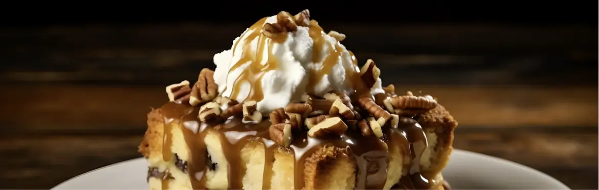 Pecan Bread Pudding on White Plate