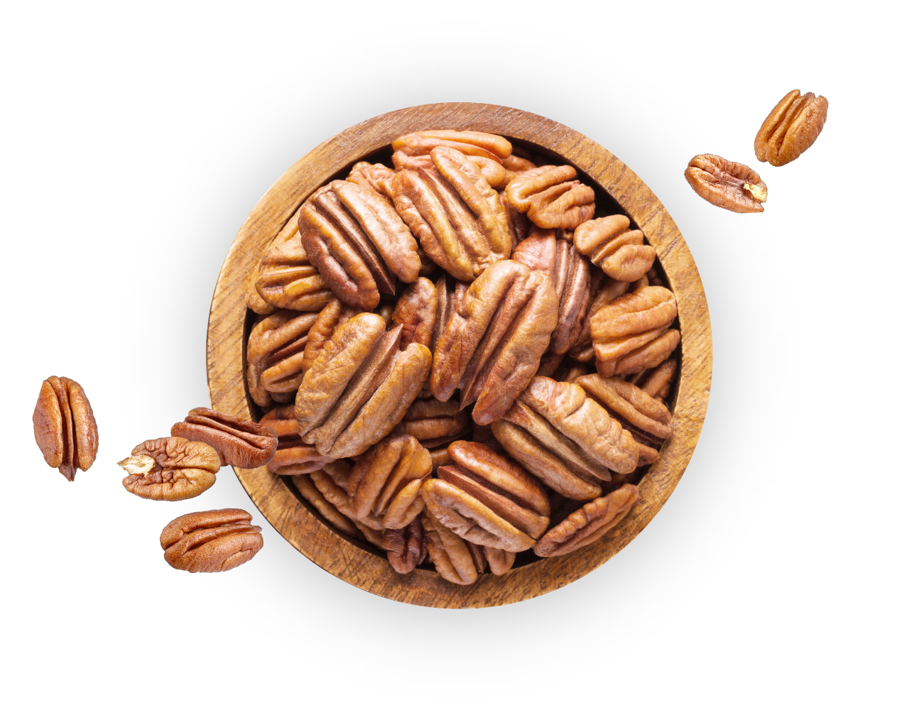 Wooden Bowl Overflowing with Pecans