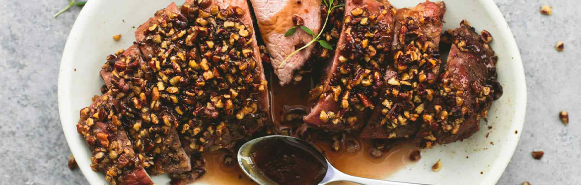 Pork Entree With Pecan Crumbled on Top