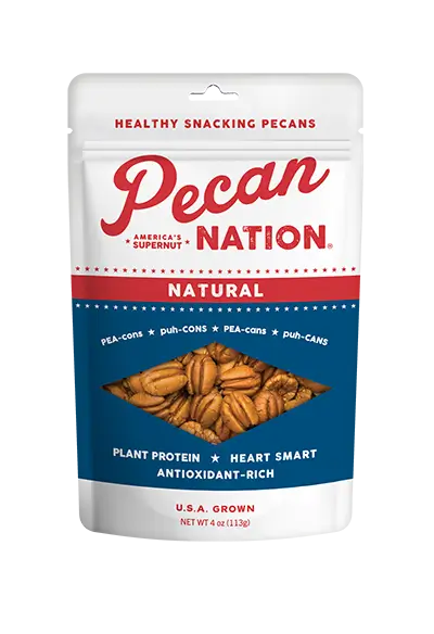 4oz Red and White Package of Natural Pecan Nation Pecans